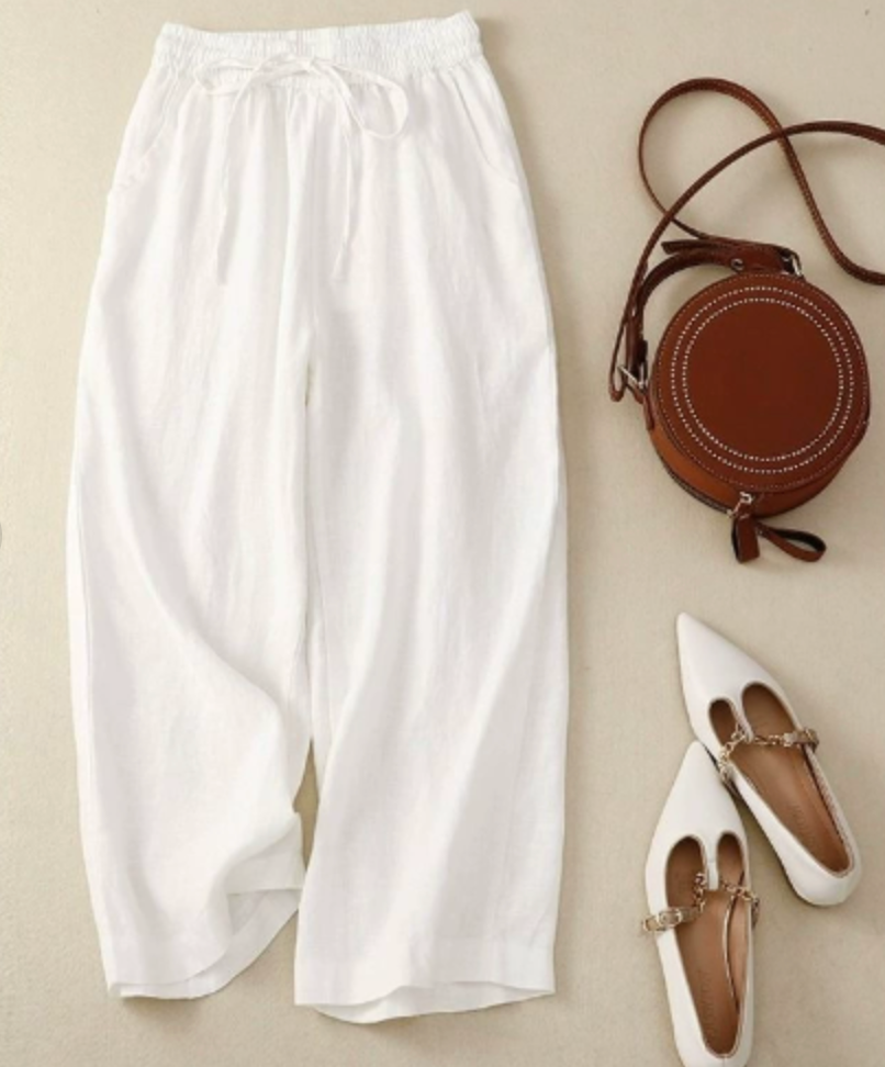 Pantalon décontracté femme, jambe large fluide et taille froncée. 1