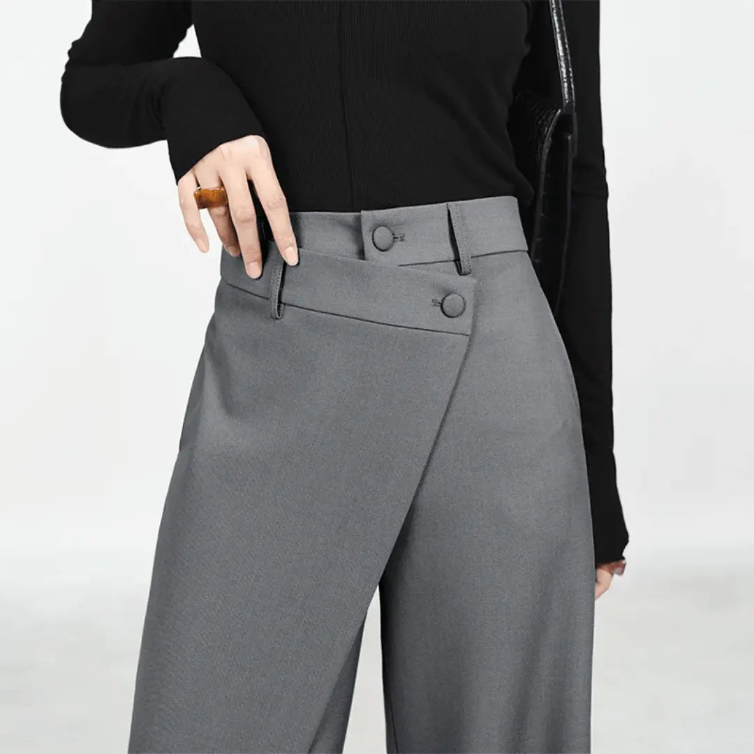 Pantalon femme asymétrique, silhouette ajustée. - 3