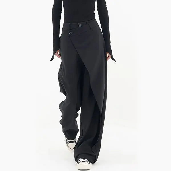 Pantalon femme asymétrique, silhouette ajustée. - 4