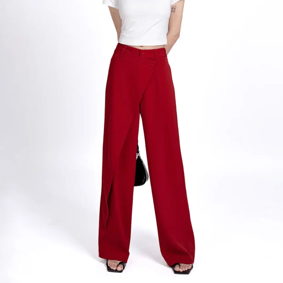 Pantalon femme asymétrique, silhouette ajustée. - 8