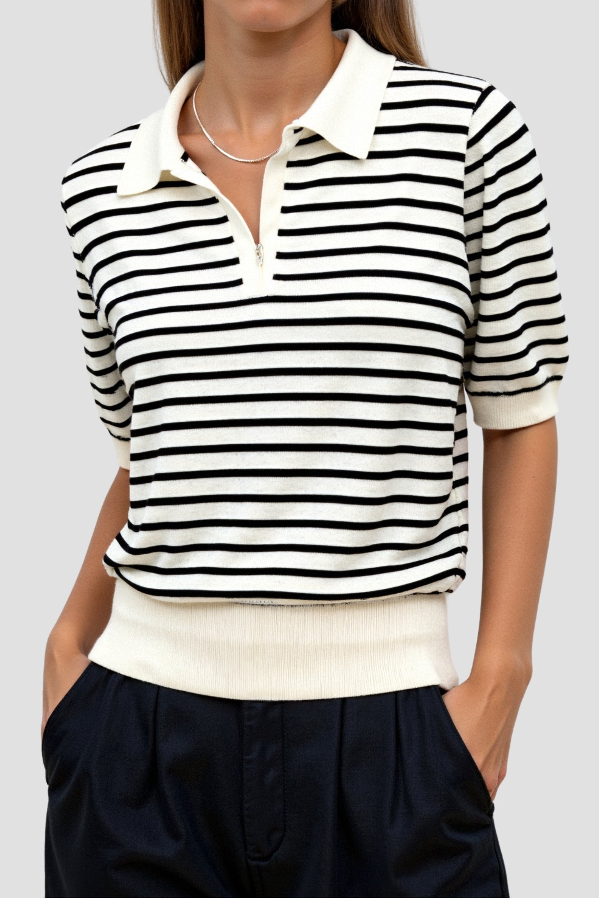 Polo femme à rayures, style décontracté. - 3