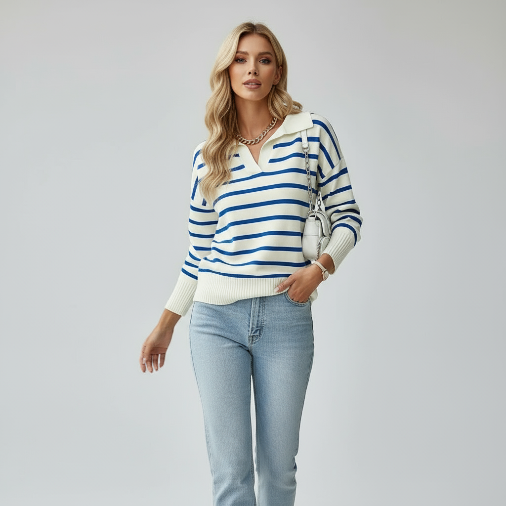Polo femme ajusté à rayures, manches courtes, style décontracté. - 2