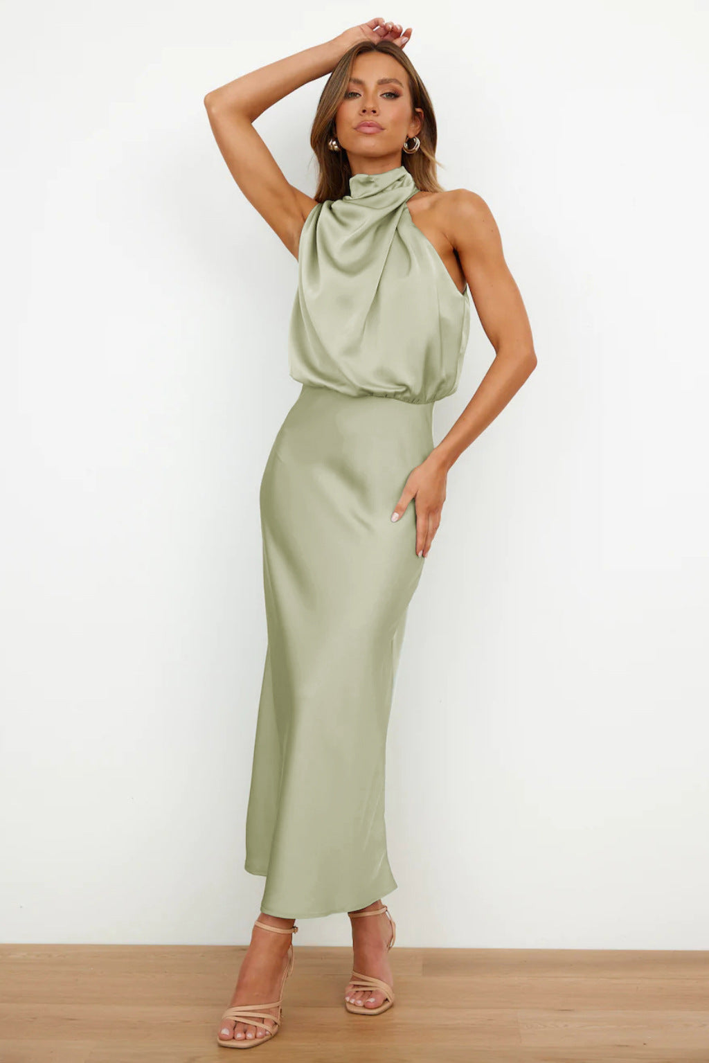 Robe longue femme | Design col halter élégant pour soirée d'été - 1