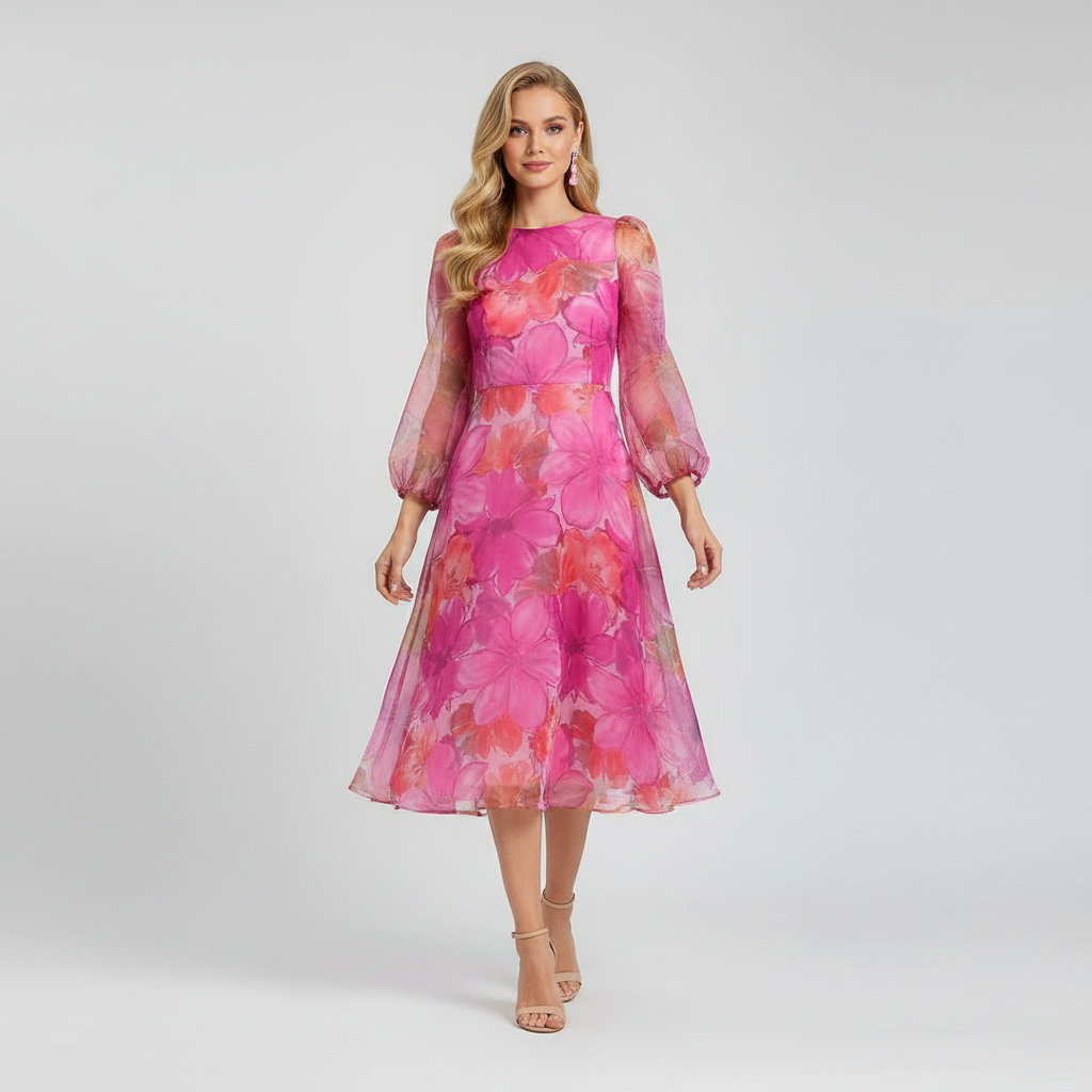 Robe de soirée femme, silhouette fluide avec détails floraux. - 1