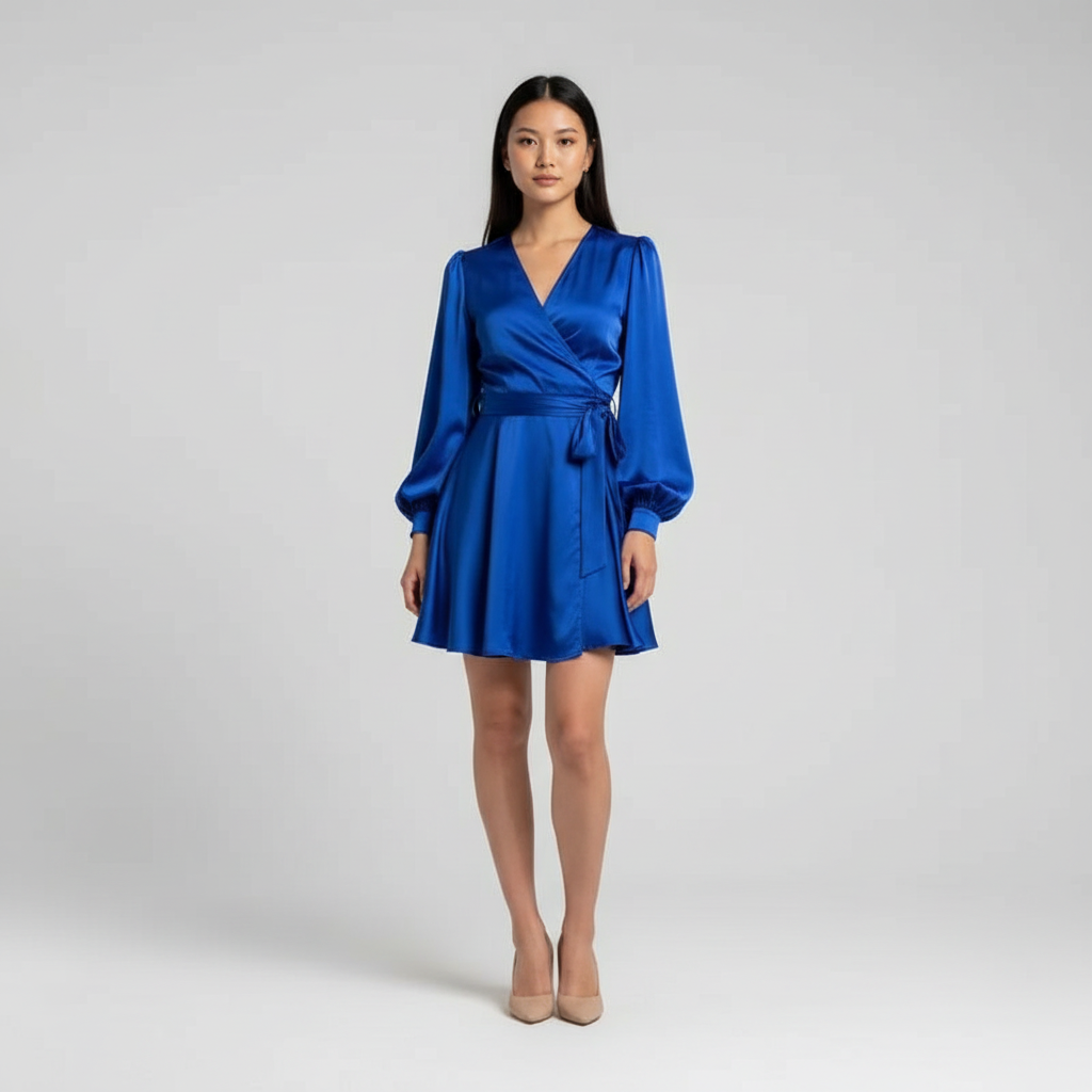 Robe de soirée chic, silhouette fluide, décolleté en V, sans manches. - 1