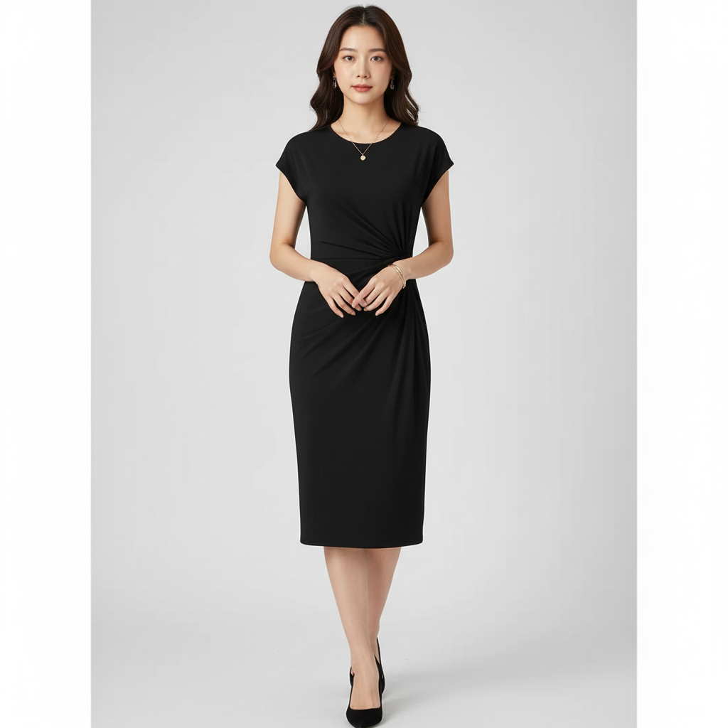 Robe de soirée longue élégante, silhouette cintrée, col en V, manches courtes. - 1