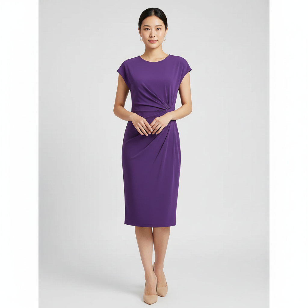 Robe de soirée longue élégante, silhouette cintrée, col en V, manches courtes. - 2