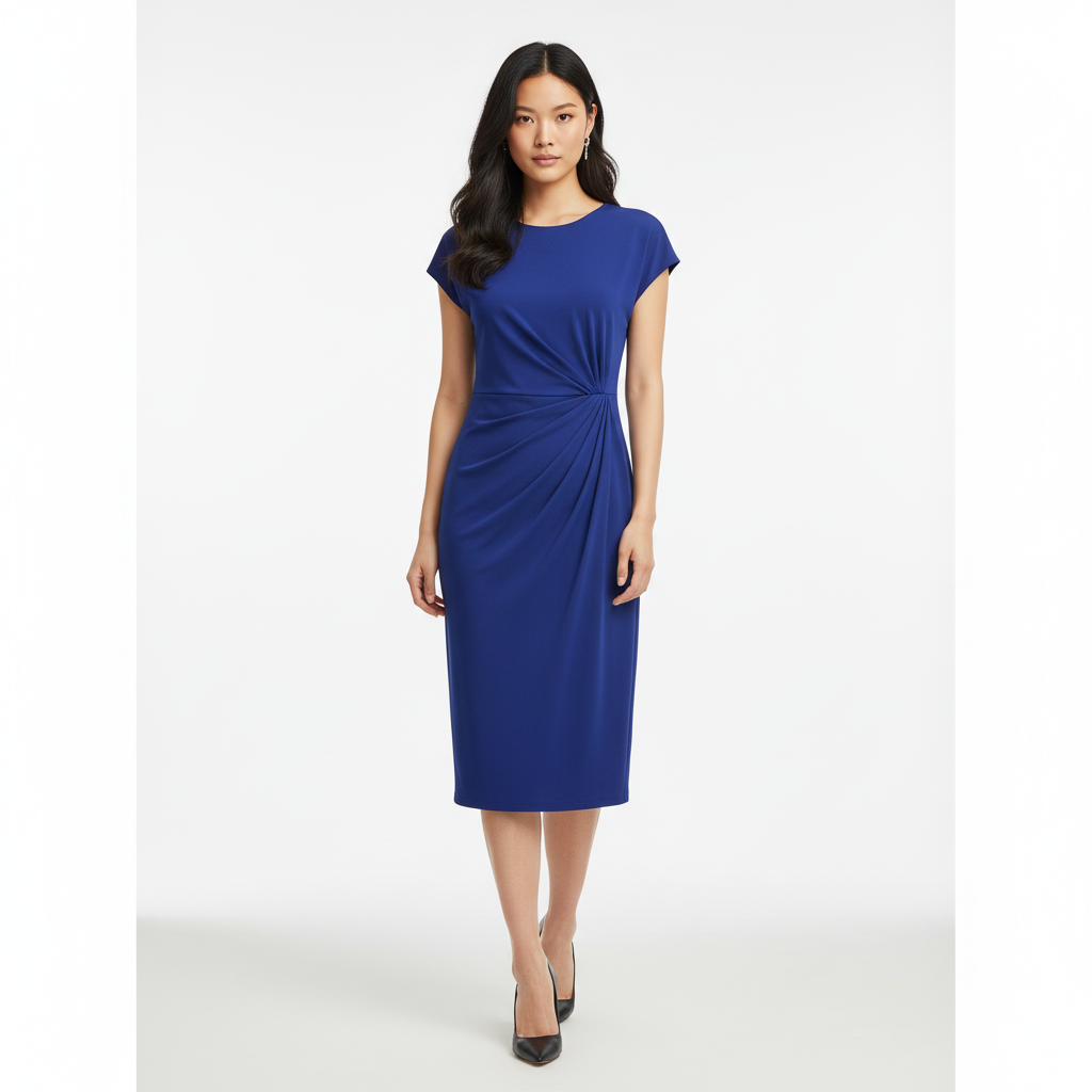 Robe de soirée longue élégante, silhouette cintrée, col en V, manches courtes. - 4