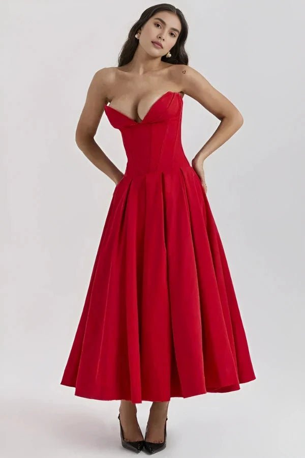 Robe évasée avec corsage sculpté, idéale pour les occasions formelles. 4