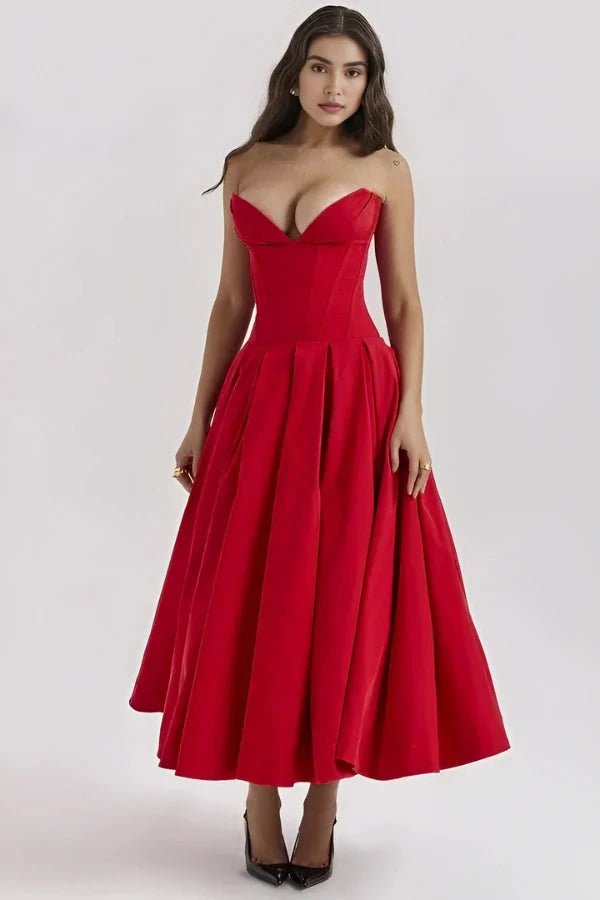 Robe évasée avec corsage sculpté, idéale pour les occasions formelles. 6