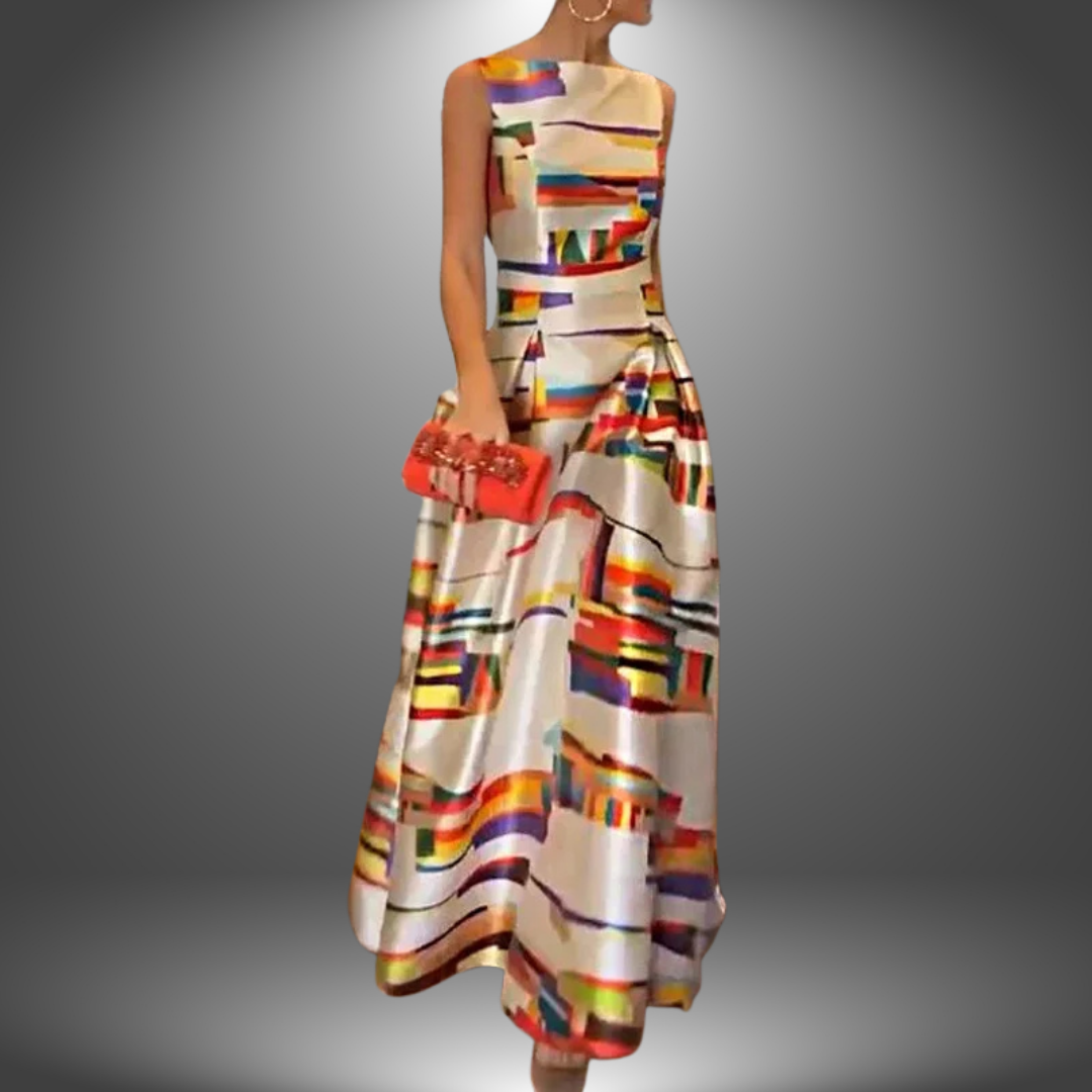 Robe longue femme au motif géométrique élégant, silhouette flatteuse. - 1