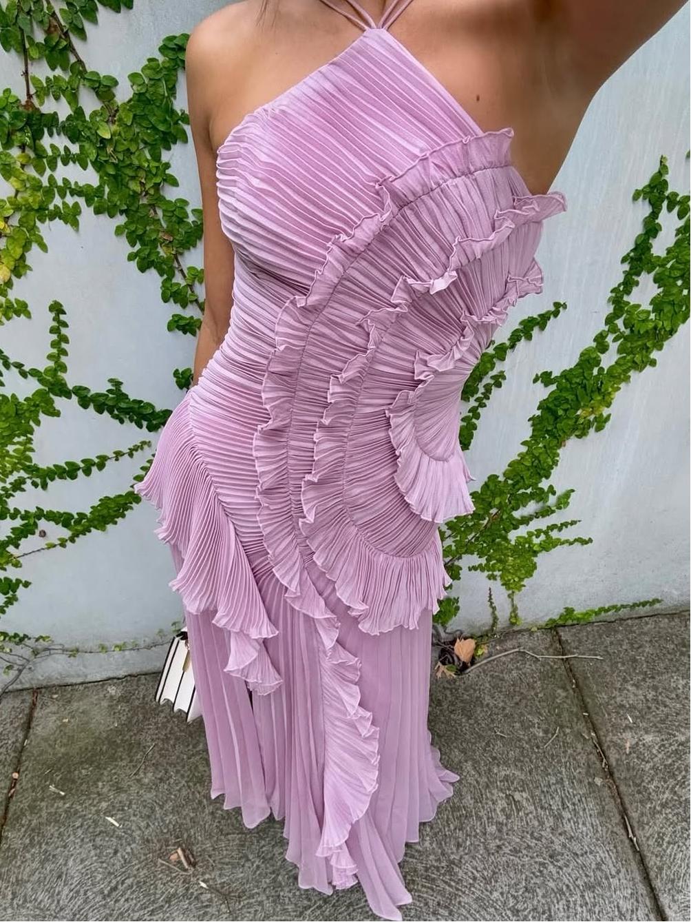 Robe longue à volants asymétriques élégants. - 1