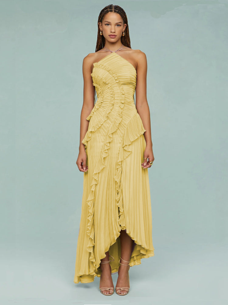 Robe longue à volants asymétriques élégants. - 11