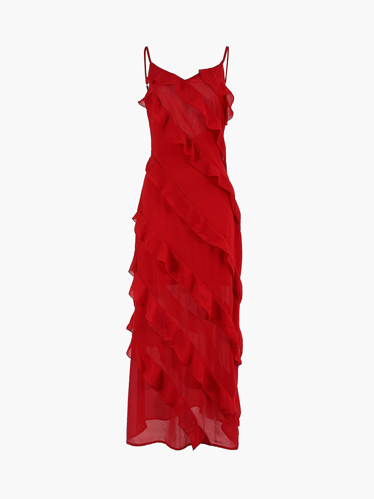 Robe longue femme avec volants élégants et bretelles spaghetti. - 2