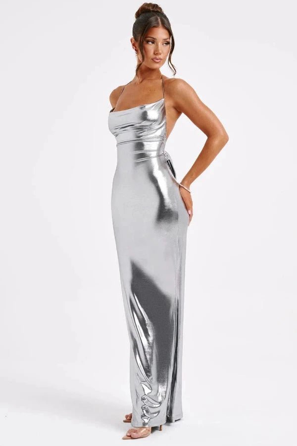 Robe longue dos nu au col bénitier, élégante pour une soirée. 5