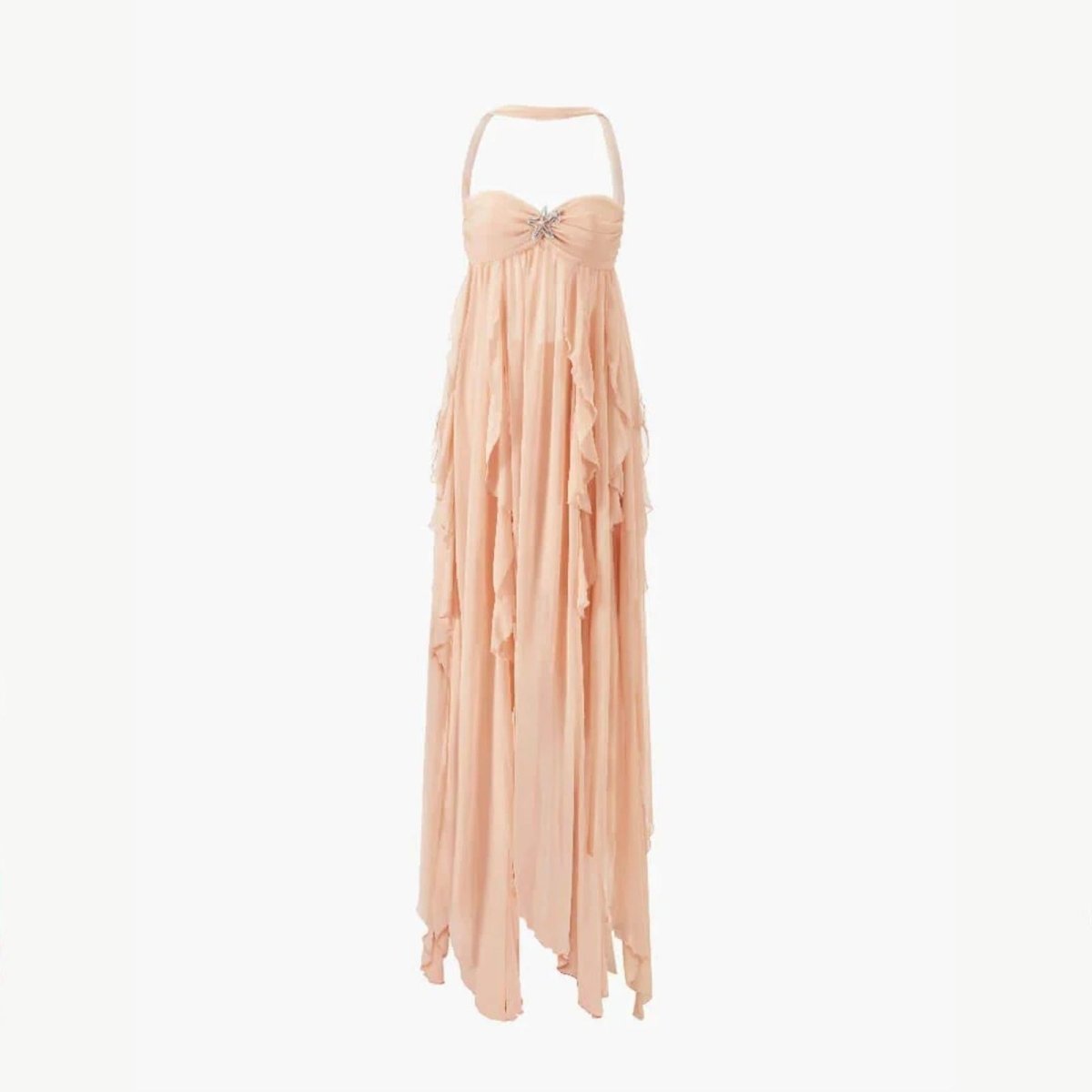 Robe longue élégante à dos ouvert avec détails scintillants. 1