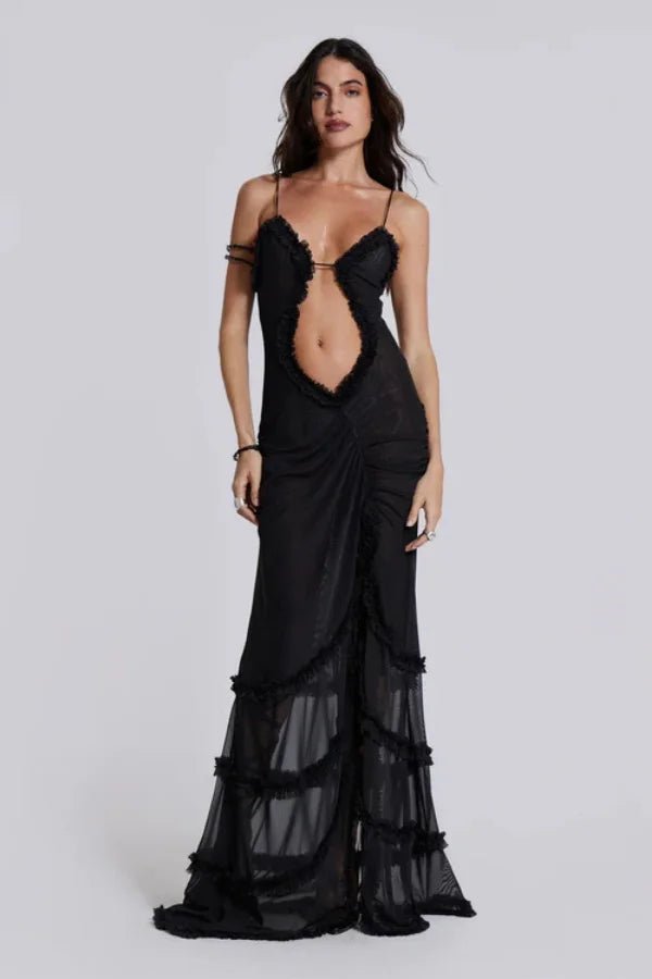Robe longue fluide avec silhouette ample et volants délicats. 4