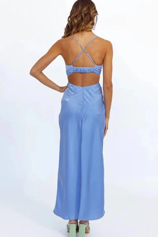 Robe midi chic à col bénitier avec découpes au dos, silhouette cintrée. 5