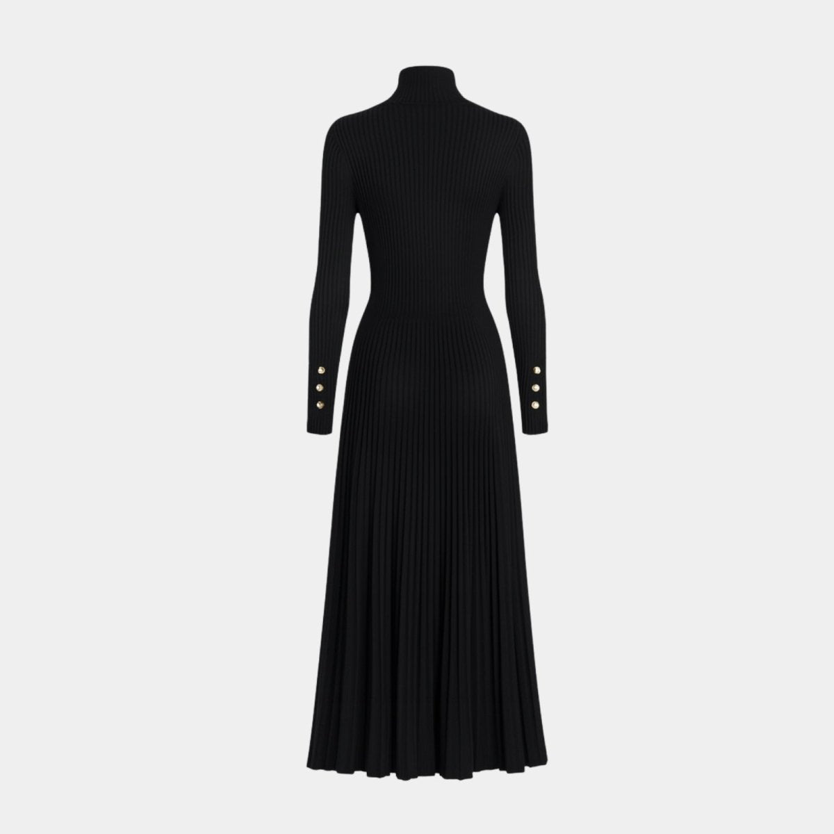 Elegant midi robe with a high collar and pleated skirt, perfect for formal occasions. 3