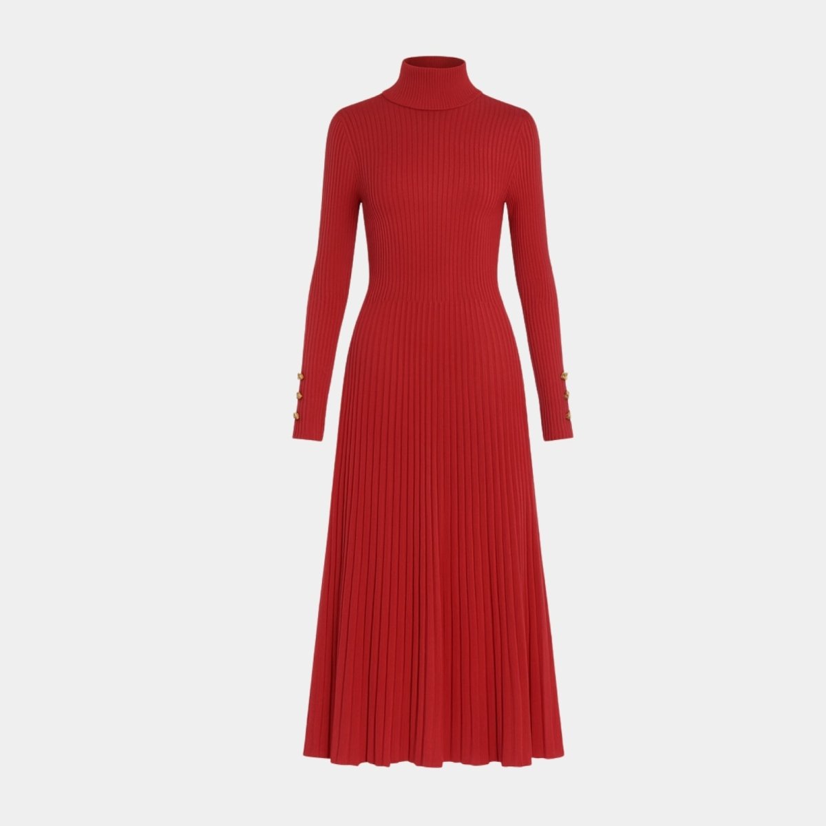 Elegant midi robe with a high collar and pleated skirt, perfect for formal occasions. 8