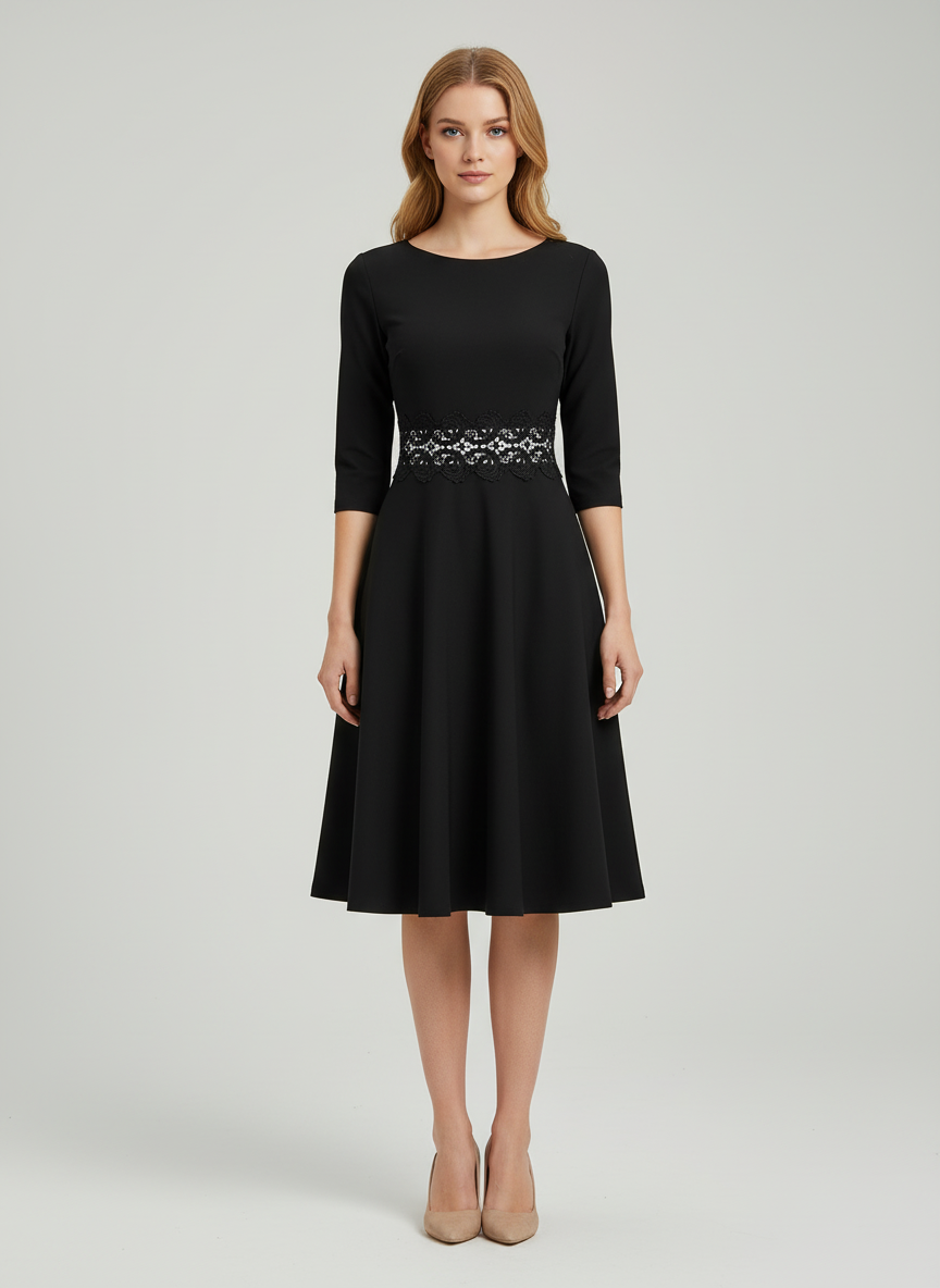 Robe midi élégante avec détails en dentelle raffinée. - 1