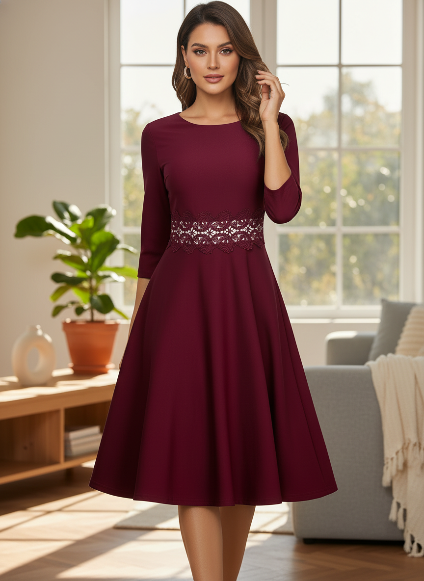 Robe midi élégante avec détails en dentelle raffinée. - 2