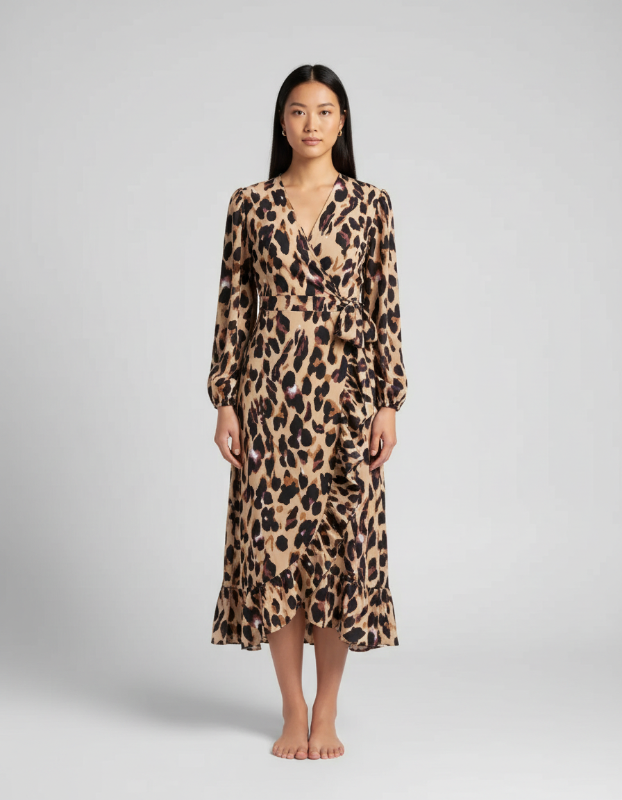 Robe portefeuille élégante à imprimé léopard. - 1