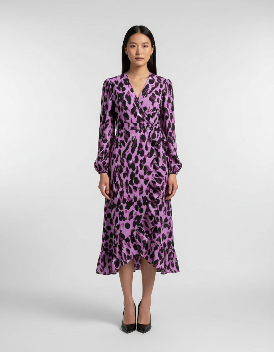 Robe portefeuille élégante à imprimé léopard. - 2