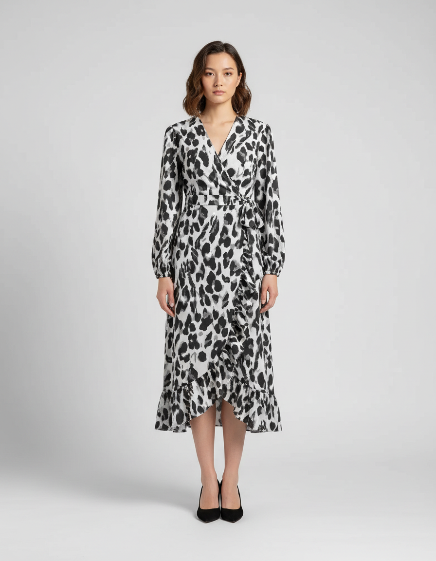 Robe portefeuille élégante à imprimé léopard. - 3