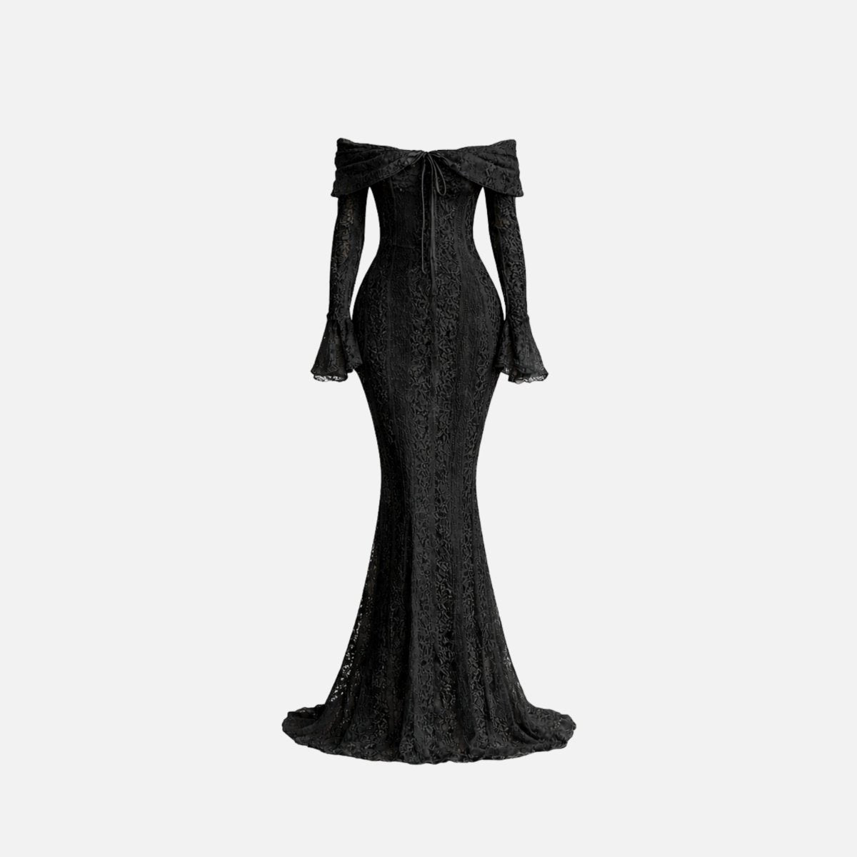 Robe sirène élégante avec encolure à épaules dénudées et manches cloche. 8