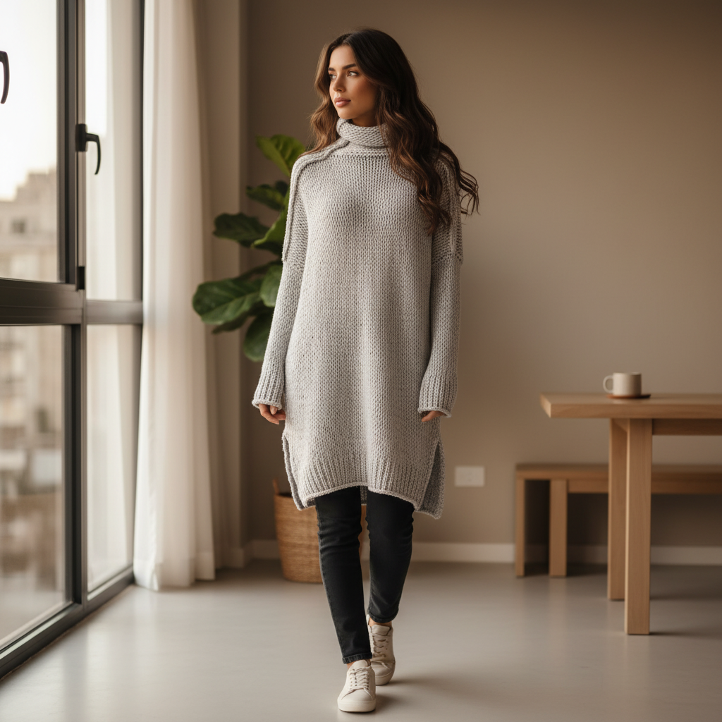Robe longue femme à coupe décontractée et manches longues. - 2