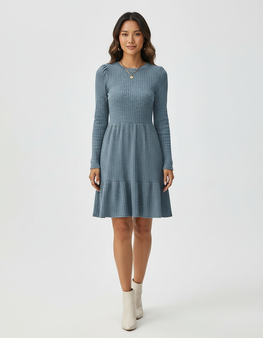 Robe trapèze avec manches bouffantes élégantes. - 1