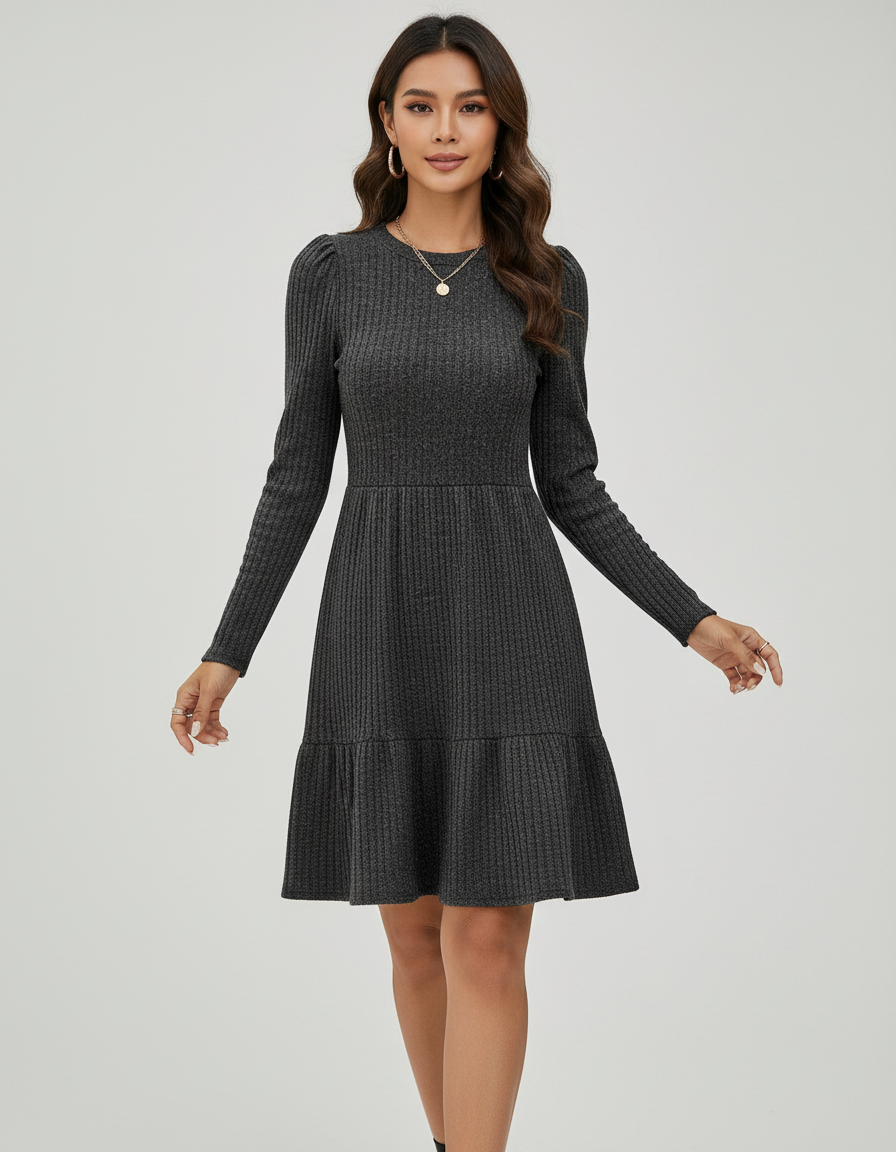 Robe trapèze avec manches bouffantes élégantes. - 4
