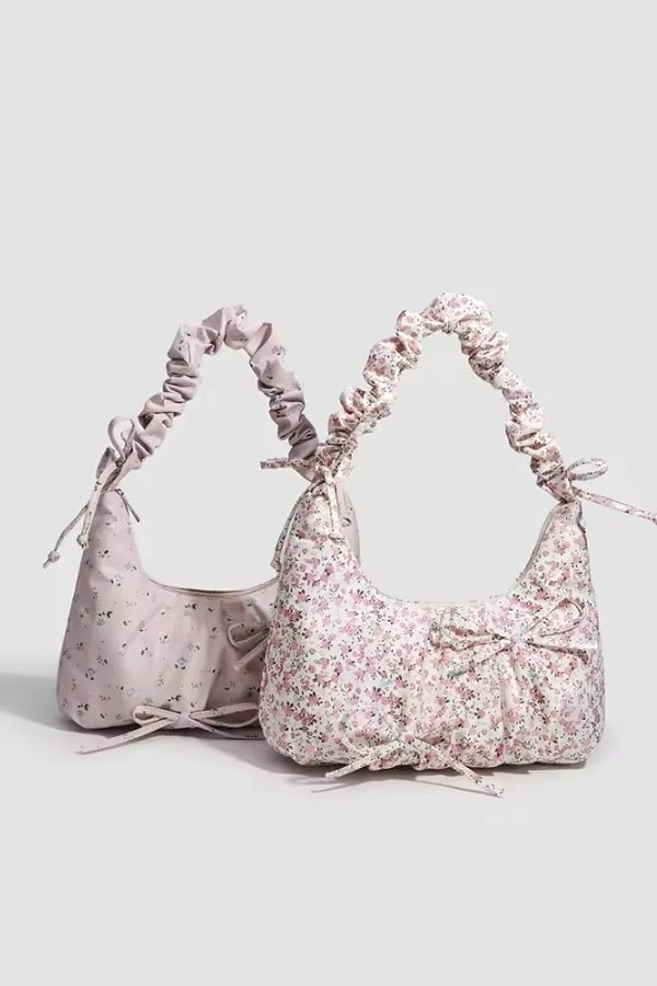 Sac à main élégant avec poignées froncées et imprimé floral. - 2