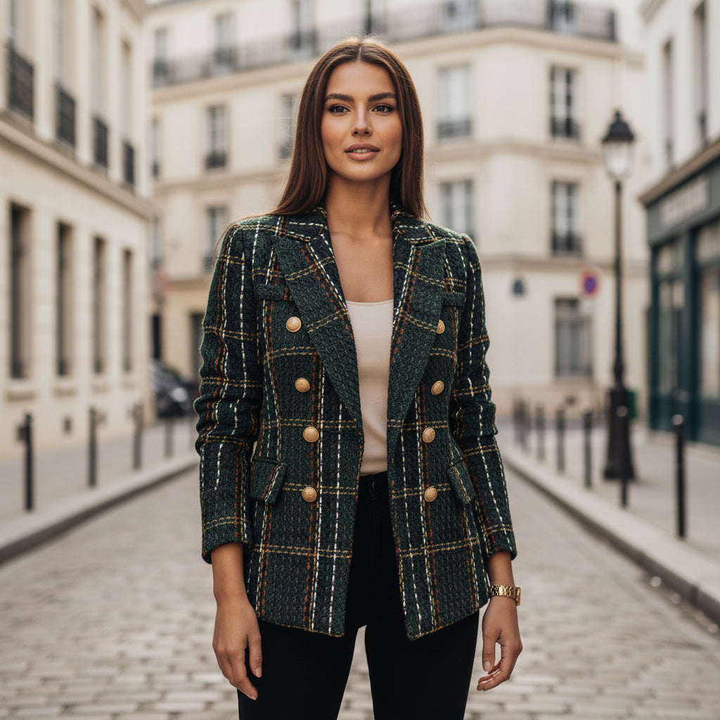 Blazer femme à carreaux, coupe cintrée élégante. - 1