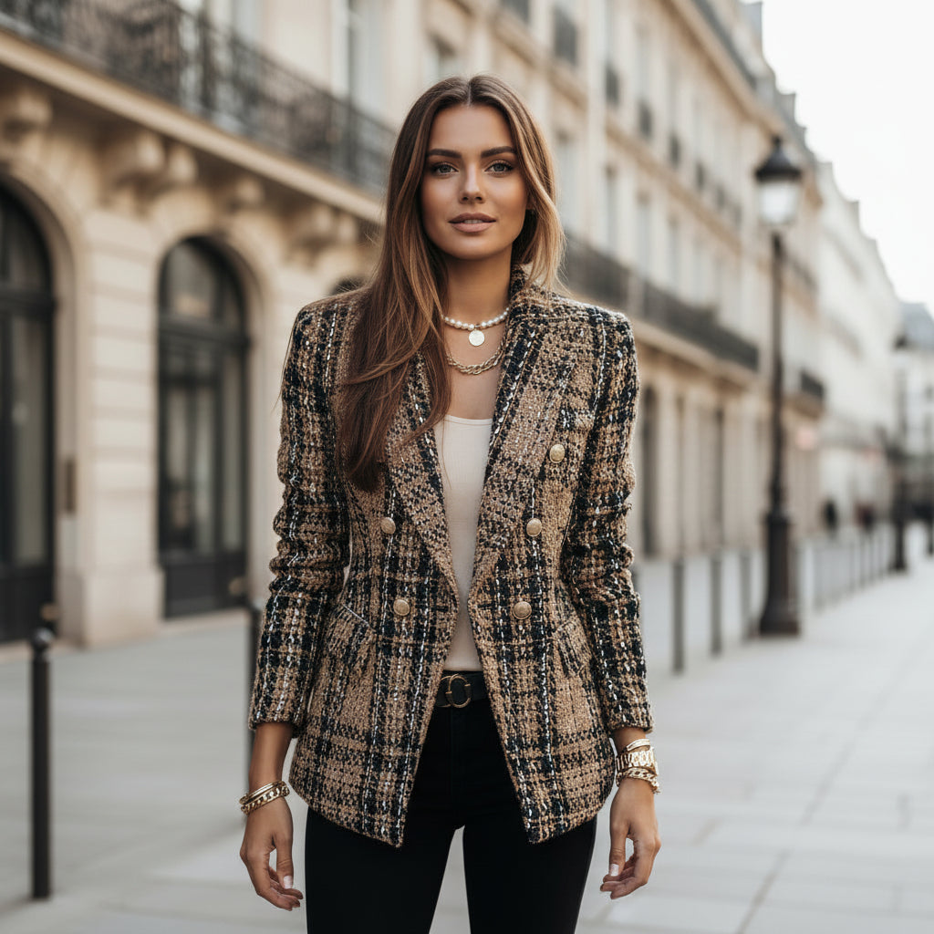 Blazer femme à carreaux, coupe cintrée élégante. - 3