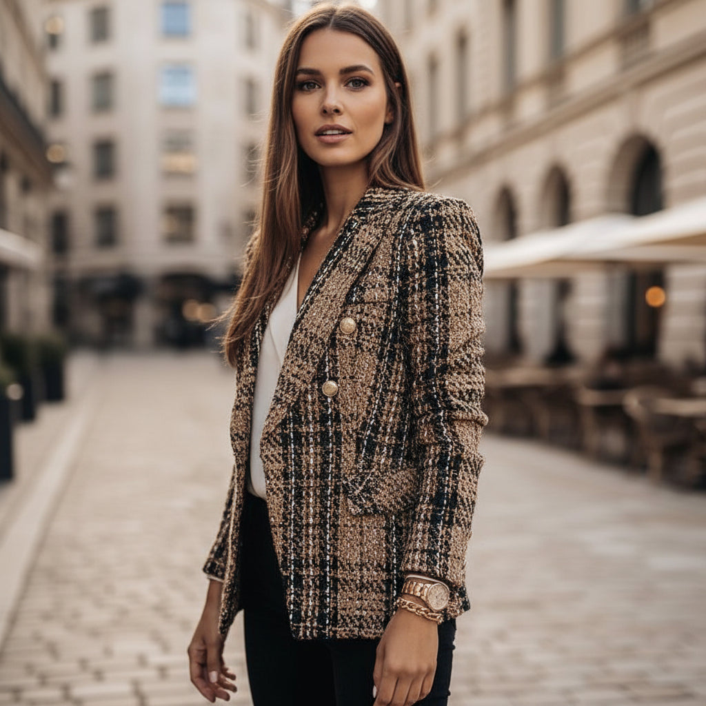 Blazer femme à carreaux, coupe cintrée élégante. - 6