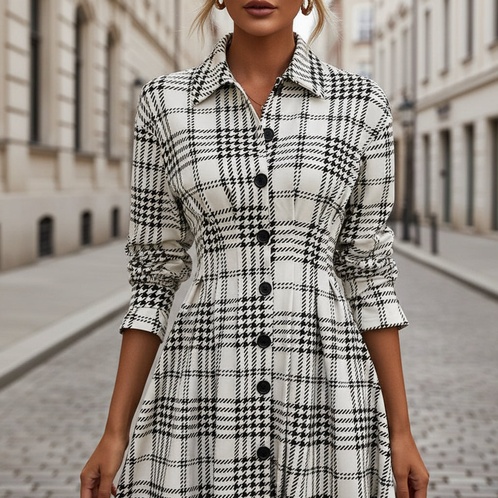 Robe élégante femme, silhouette A-ligne, motif chic et confortable. - 2