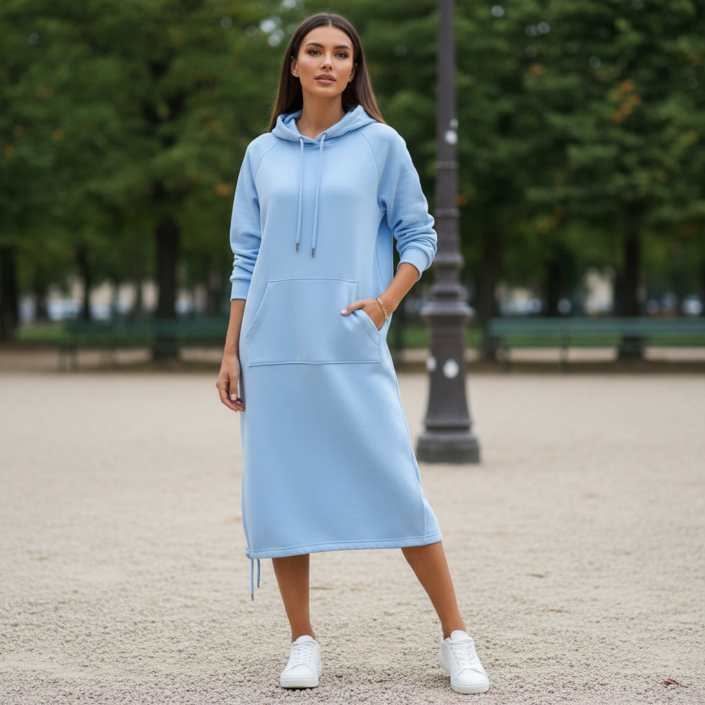 Robe à capuche, silhouette décontractée et élégante. - 3