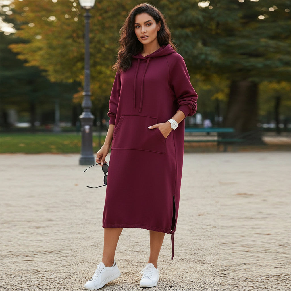 Robe à capuche, silhouette décontractée et élégante. - 4