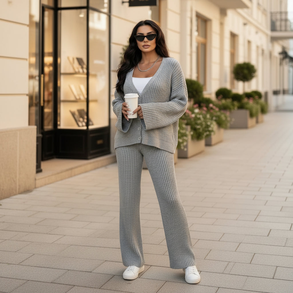 Ensemble de loungewear femme, manches larges, coupe confortable, style décontracté. - 4