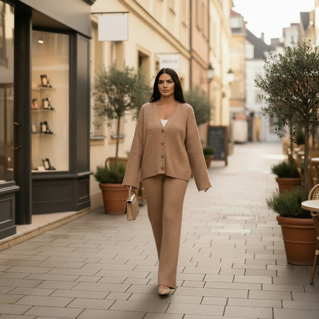 Ensemble de loungewear femme, manches larges, coupe confortable, style décontracté. - 2