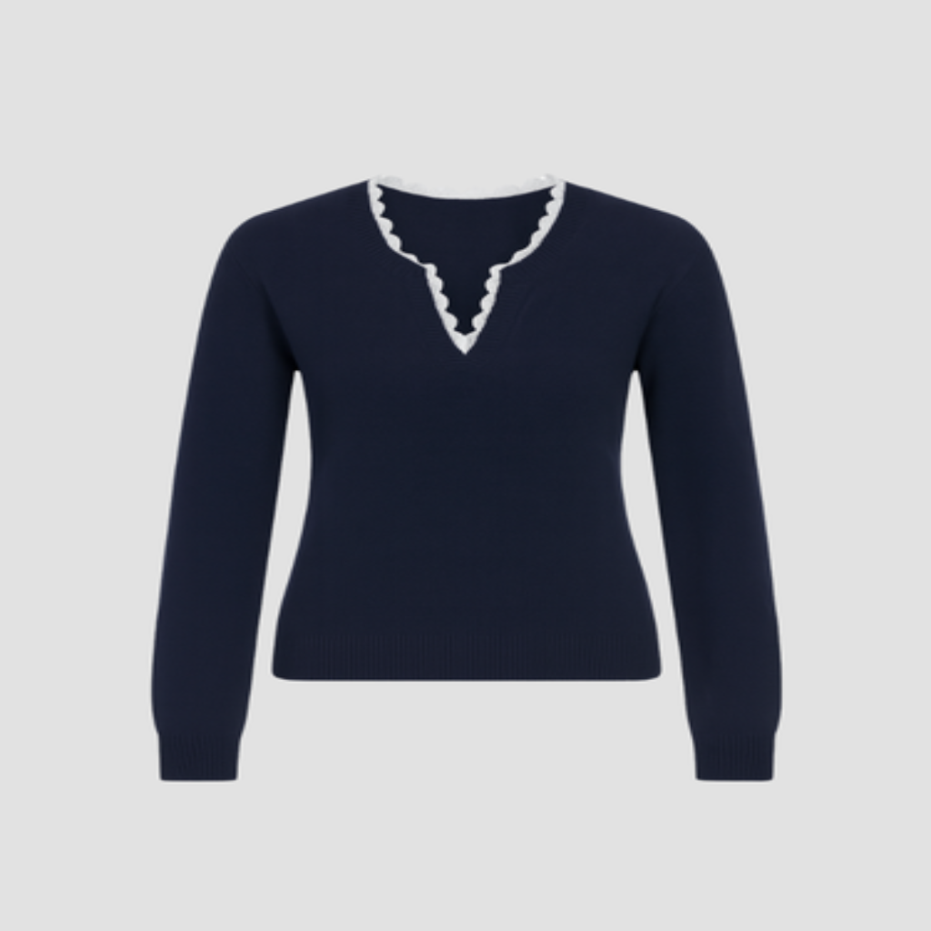 Pull femme à V, silhouette élégante avec un design ondulé. - 6