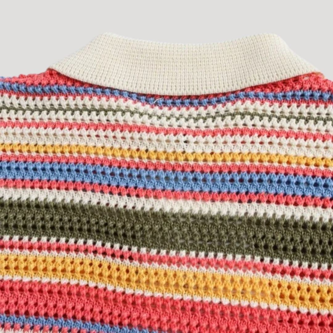 T-shirt polo femme à rayures colorées, style décontracté et élégant. - 3