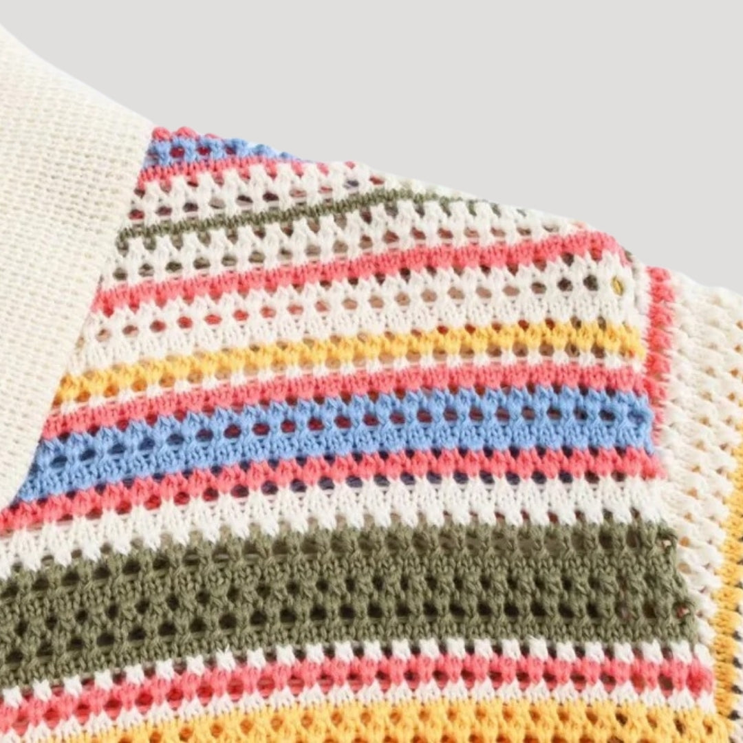 T-shirt polo femme à rayures colorées, style décontracté et élégant. - 6
