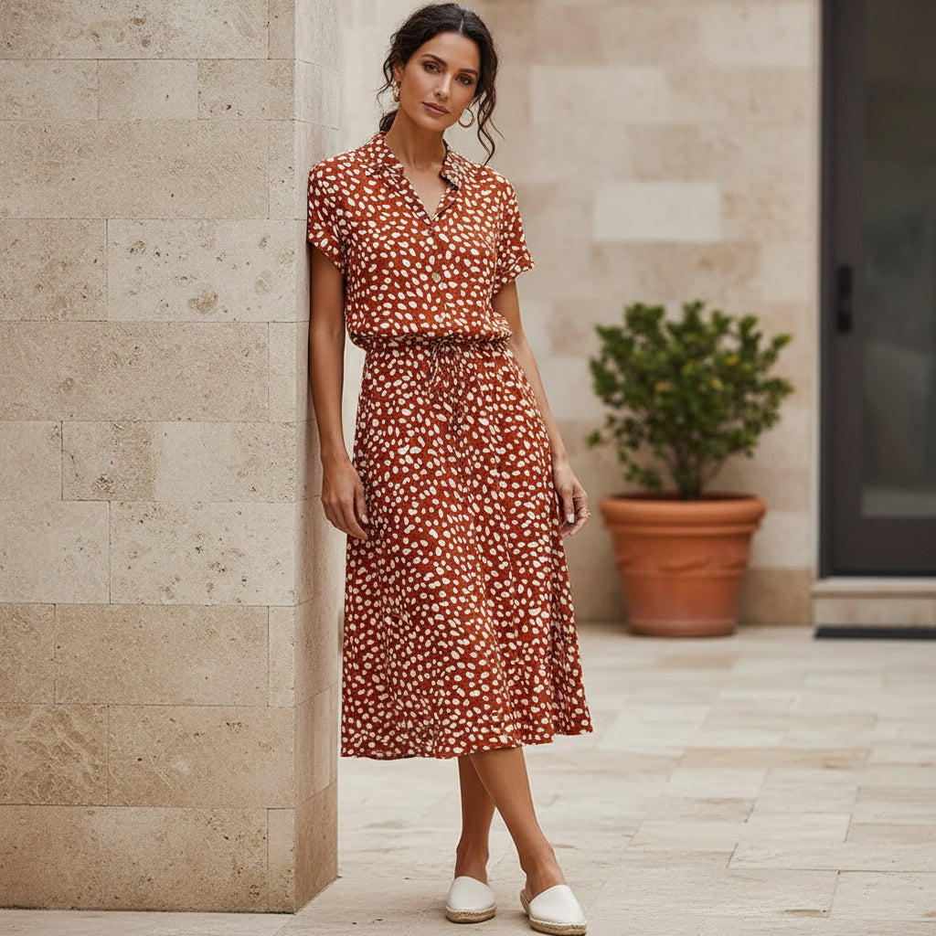 Robe midi élégante à design fluide et imprimé. - 6