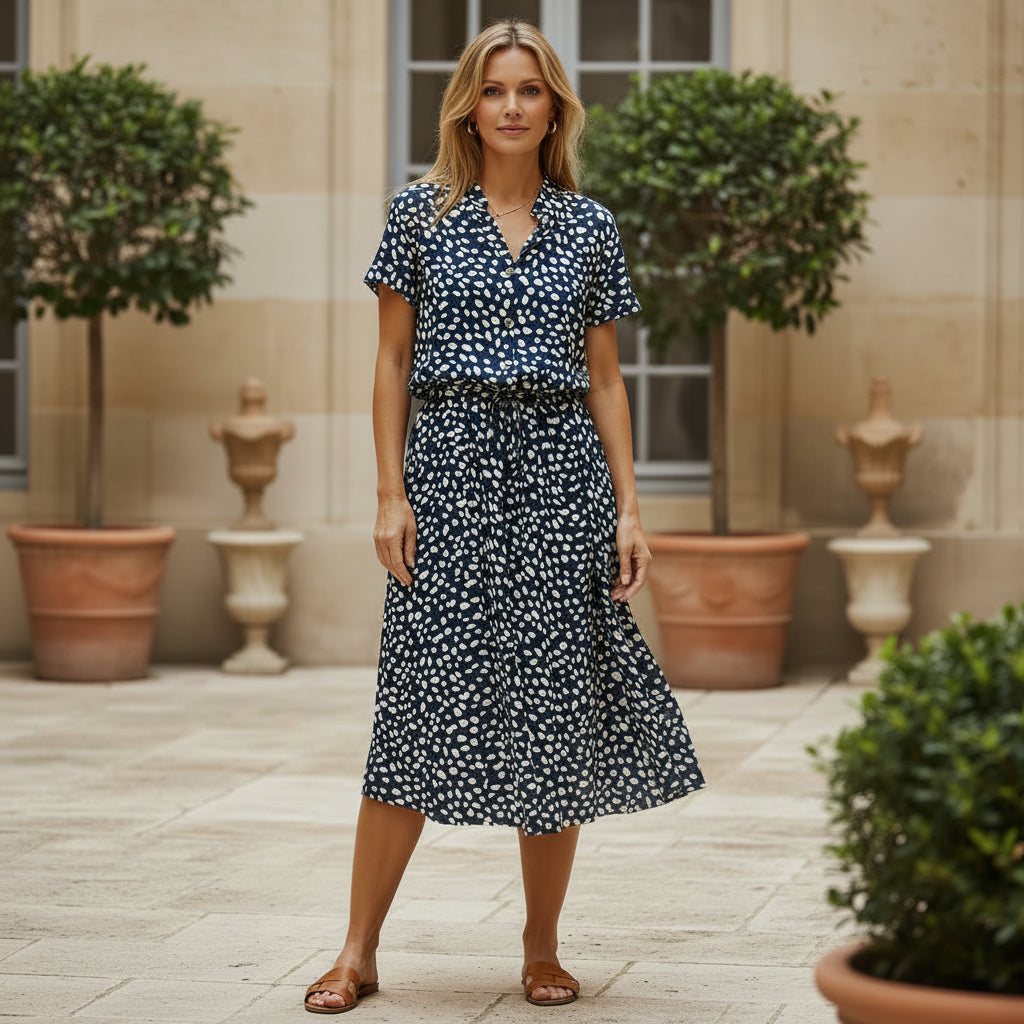 Robe midi élégante à design fluide et imprimé. - 11