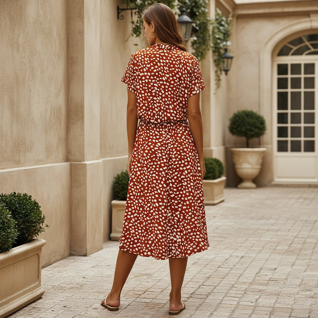 Robe midi élégante à design fluide et imprimé. - 7