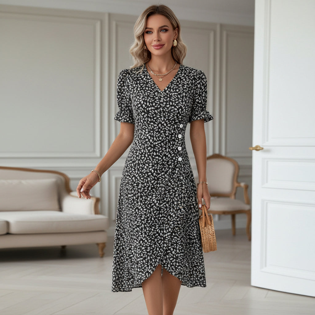 Robe d'été femme longue, fluide, style chic avec imprimé coloré. - 1